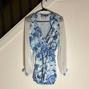 Elegant Blue and White Women's romper